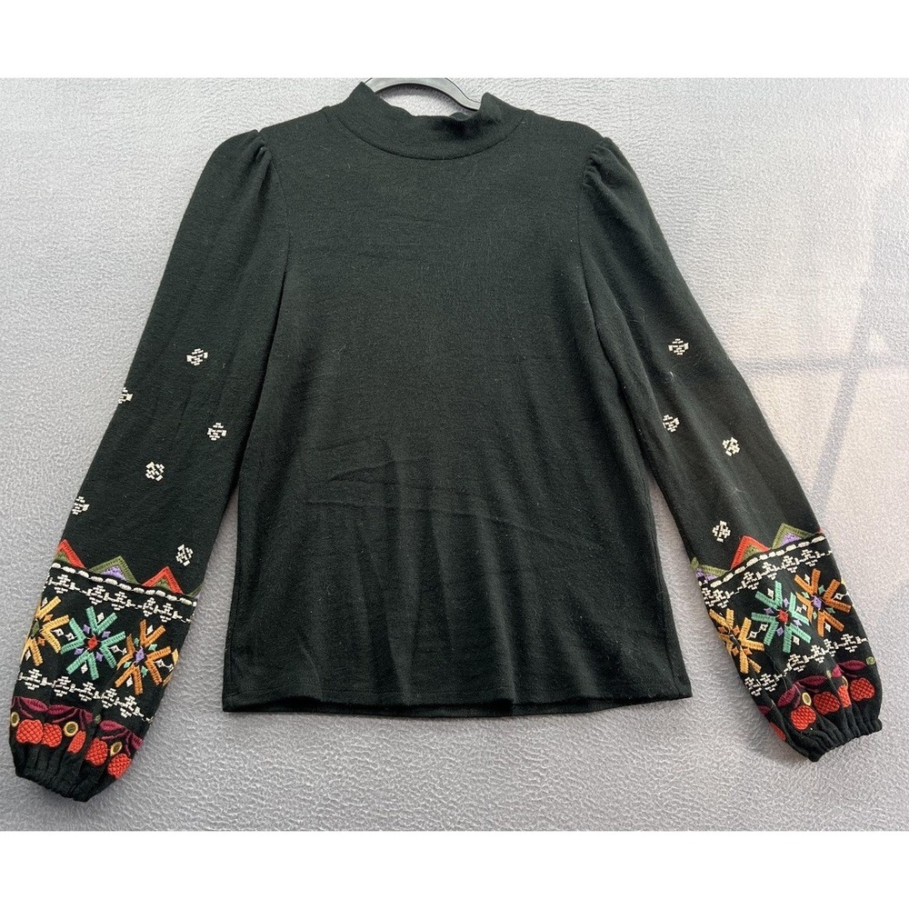 THML Sweater Womens XS Geometric Pattern Pullover Embroidered Sleeve Acrylic